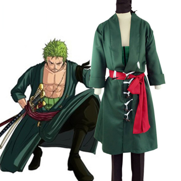 Anime One Piece Cosplay Costume Roronoa Zoro Green Costume Full Set Halloween Costume