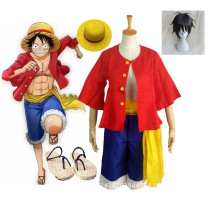 Anime One Piece Cosplay Costume Monkey D. Luffy Halloween Cosplay Costume Full Set With Hat and Shoes and Wigs