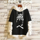 Anime Haikyuu!! Karasuno Fake Two Piece Streewear Casual Loose Hooded Sweatshirt Top For Fall Winter