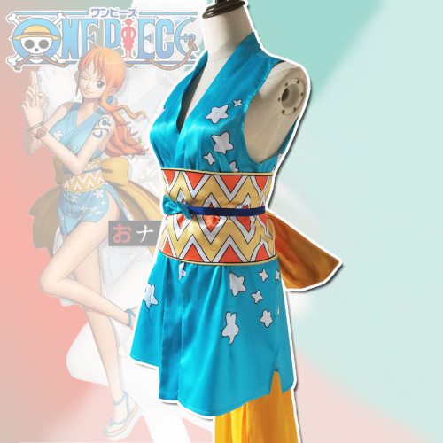 Anime One Piece Wano Country Nami Cosplay Costume Komono Dress With Bow Halloween Costume