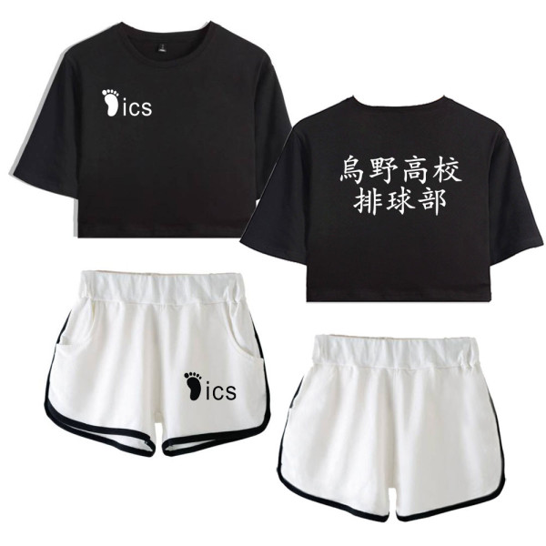 Anime Haikyuu!! Karasuno Girls Trendy Crop Tops and Shorts Set Short Sweatsuit