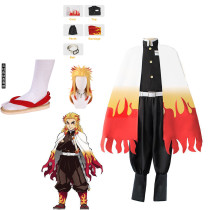 [Kids/ Adults] Anime Demon Slayer Cosplay Costume Kyojuro Rengoku Cospaly Costume Whole Set Costum With Shoes and Wigs