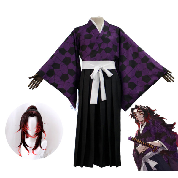 Anime Demon Slayer Kimetsu no Yaiba Juuni Kitsuki Kokushibou Cospaly Costume Whole Set With Wigs Halloween Costume