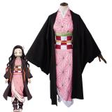 [Kids/ Adults] Anime Demon Slayer Nezuko Kamado Cosplay Costume Whole Set With Wigs and Shoes Halloween Costume