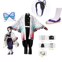 [Kids/ Adults] Anime Demon Slayer Cosplay Costume Kochou Shinobu Cosplay Costume Whole Set Costume With Shoes and Wigs
