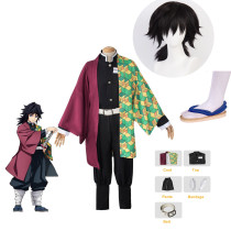 [Kids/ Adults] Anime Demon Slayer Giyu Tomioka Cosplay Costume Whole Set With Wigs and Shoes Halloween Costume