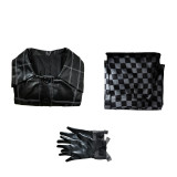Cruella de Vil Black PU Leather Dress Set Cosplay Costume Halloween Party Costume  With Gloves