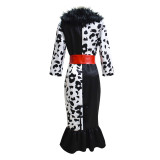 Cruella de Vil Costume Bodycon Dress Black and White Halloween Cosplay Costume Whole Set Wth Wigs