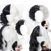 Cruella de Vil Halloween Cosplay Wigs Black and White Cosplay Wigs