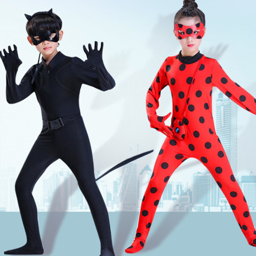 [Kids/Adults]Miraculous Cosplay Costume Ladybug/Cat Noir Costume Zentai With Eye Mask Halloween Costume Jumpsuit