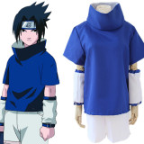Anime Naruto Sasuke Uchiha Blue Cosplay Costume Top and Shorts Set Halloween Costume