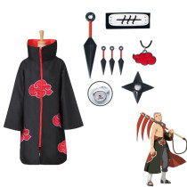 Naruto Akatsuki Hidan Cosplay Costume Cloak With Headband Kunai Ring Necklace Props Set Halloween Cos