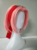 Anime Naruto Haruno Sakura Coaplay Short Pink Wigs With Headband