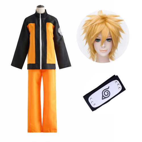 Anime Naruto Shippuden Naruto Uzumaki Cosplay Costume With Wigs and Headband Whole Set Costume