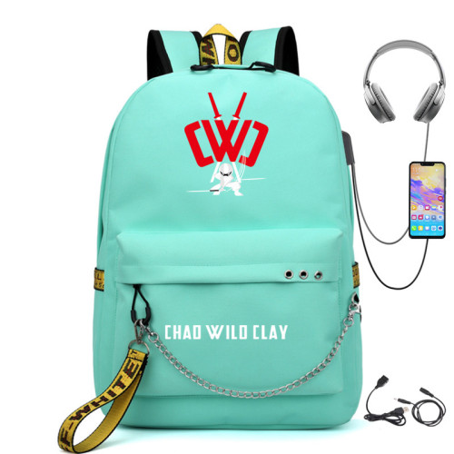 Chad Wild Clay Youth Teens Backpack With Chain Decor CWC Students Backpacks With USB Charging Interface