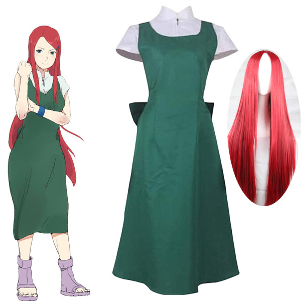 Anime Naruto Uzumaki Kushina Cosplay Costume With Wigs Set