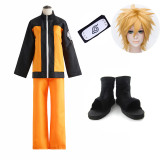 Anime Naruto Shippuden Naruto Uzumaki Cosplay Costume Whole Set Top Pants Wigs Headband Shoes