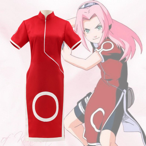 Anime Naruto Haruno Sakura Cosplay Costume Red Cheongsam Costume