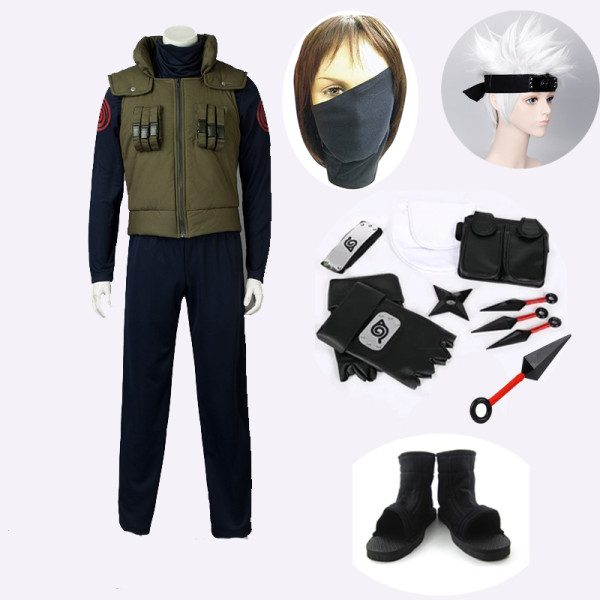 Anime Naruto Kakashi Hatake Cosplay Costume Whole Set With Props Wigs and Shoes