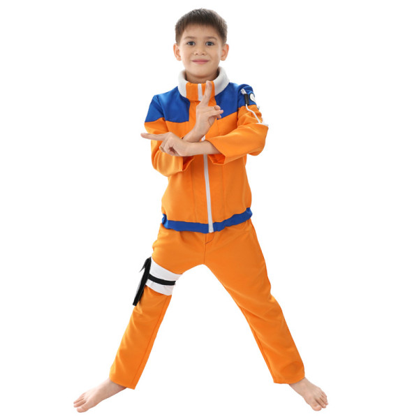 Kids Version Anime Naruto Shippuden Naruto Uzumaki Cosplay Costume Set Top and Pants