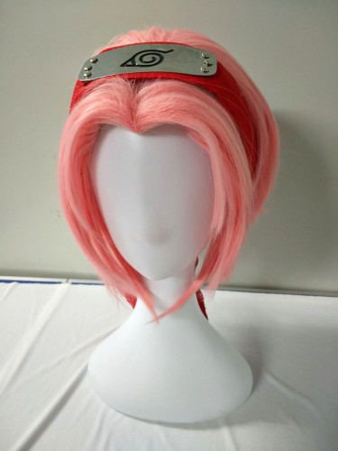Anime Naruto Haruno Sakura Coaplay Short Pink Wigs With Headband