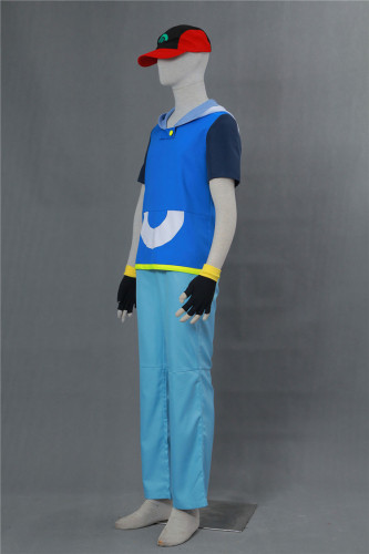 [Kids/Adults] Anime Pokemon Advanced Generation Ash Ketchum Cosplay Costume AG Halloween Costume Top and Pants and Hat Set