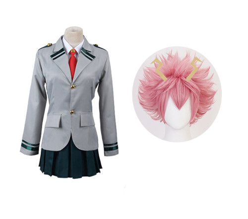 Anime My Hero Academia Ashido Mina Pinky Costume School Unform With Wigs Set Halloween Costume