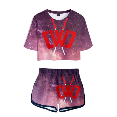 Chad Wild Clay 3-D Galaxy Print Crop Tee and Shorts Set Girls Trendy Crop Top T-shirt and Shorts Set