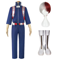 Anime My Hero Academia Todoroki Shoto Fighting Suit Costume Whole Set With Wigs and Shoes