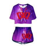 Chad Wild Clay 3-D Galaxy Print Crop Tee and Shorts Set Girls Trendy Crop Top T-shirt and Shorts Set