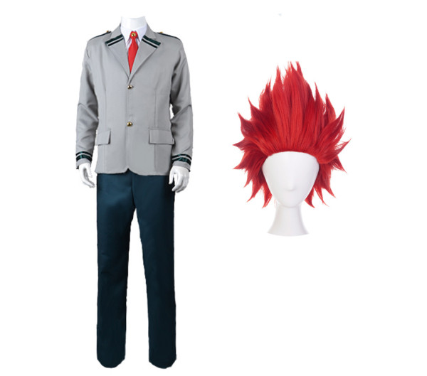 Anime My Hero Academia Kirishima Eijiro Cosplay Costume School Uniform Suit With Wigs Halloween Costume