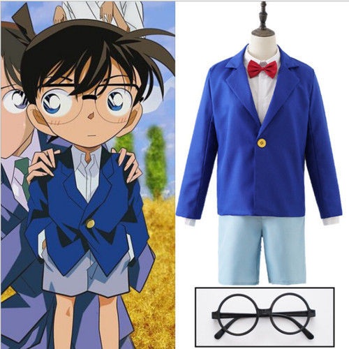 [Kids/Adults] Anime Case Closed Shinichi Kudo Conan Edogawa Cosplay Costume Suit With Glasses Carnival Halloween Cosplay Costume Outfit