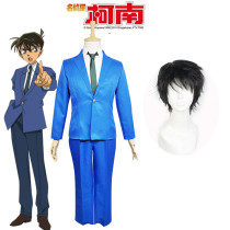 [Kids /Adults ] Anime Case Closed Shinichi Kudo Cosplay Blue Uniform Suit With Wigs Set