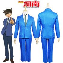 [Kids /Adults ] Anime Case Closed Shinichi Kudo Cosplay Blue Uniform Suit Halloween Cosplay Costume
