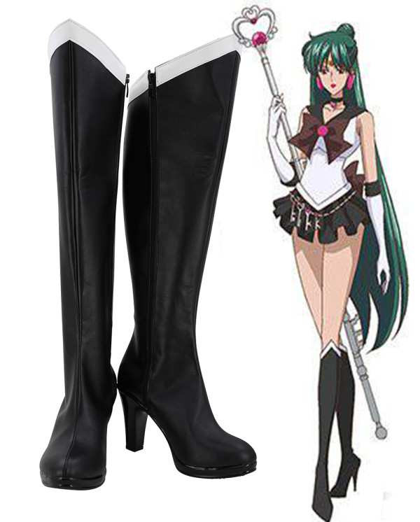 Anime Sailor Moon Sailor Pluto Meiou Setsuna Cosplay Boots Black Shoes Knee Length