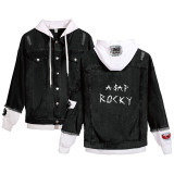 Asap Rocky Fake Two Piece Jeans Jacket Men Women Hip Hop Cool Denim Jacket Coat Streetwear Coat Outfit