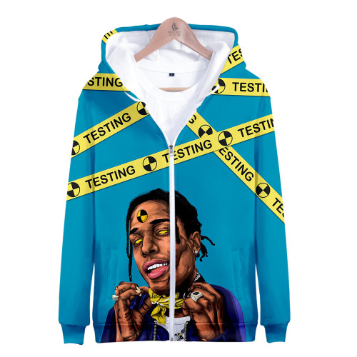 Asap Rocky Zipper Jacket Men Women Casual Hooded Zip Up Jacket With Fleece Inside Hip Hop Strertwear Outfit