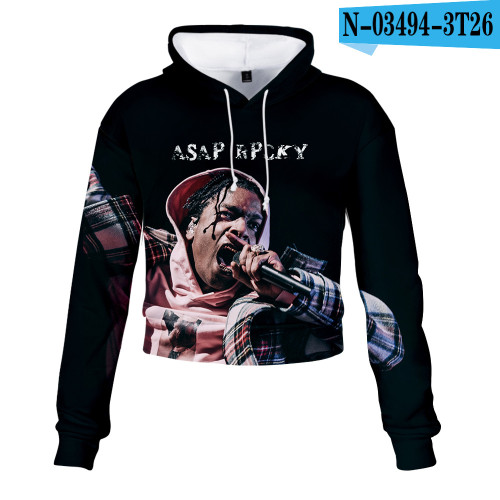 Asap Rocky Women Girls Crop Top Hoodie Cool Streetwear Long Sleeve Hooded Crop Tops