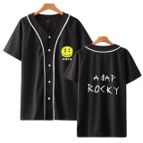 Asap Rocky Men Casual V Neck Tee Button Down Hip Hop Short Sleeve T-shirt Streetwear Tops