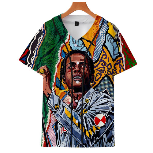 Asap Rocky 3-D Shirt Men Casual Loose V Neck T-Shirt Hip Hop Streetwear Harajuku Vintage Tee