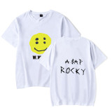 Asap Rocky Smile Face Print Graphic Printed Casual Short Sleeve Tee Men Women Hip Hop Streetwear Tops