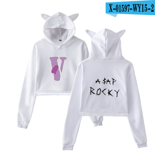 Asap Rocky Crop Top Hoodie Trendy Women Girls Cool Tops Long Sleeve Hooded Sweatshirt