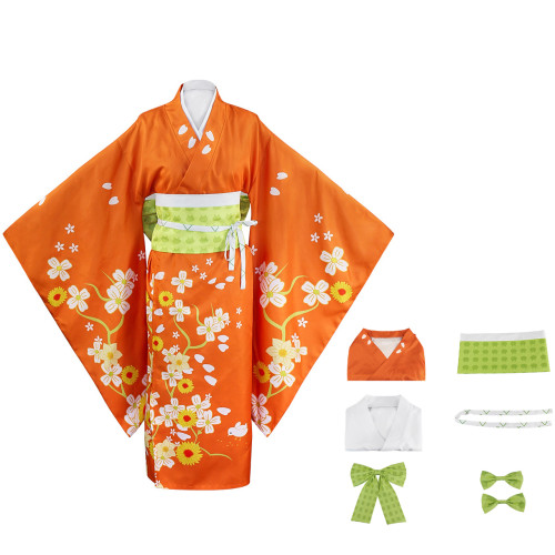 Danganronpa 2 Hiyoko Saionji Kimono Cosplay Costume Adult Women Orange Dress Kimono Halloween Clothing