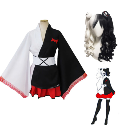 Danganronpa Monokuma Kimono Dress Costume Lolita Dress With Wigs Halloween Cosplay Outfit