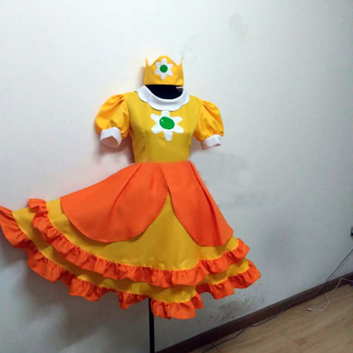 Game Mario Princess Daisy Cosplay Costume Girls Cute Lolita Dress Fancy Halloween Carnival Uniforms