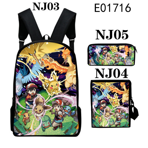 Pokemon Youth Kids School Backpack Book Bag With Lunch Box Bag and Pencil Bag 3 Piece Set