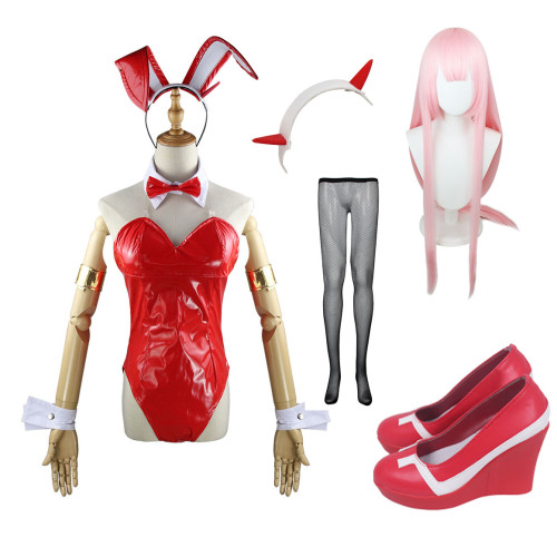 Anime Darling In The Franxx ZERO TWO 002 Strelizia Full Set Cosplay Costume PU Jumpsuit With Wigs and Shoes Set