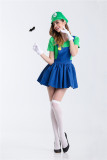 Classic Mario and Luigi Costume Womens Dress Costume With Hat and Gloves Halloween Festival Cosplay Outfit