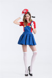 Classic Mario and Luigi Costume Womens Dress Costume With Hat and Gloves Halloween Festival Cosplay Outfit