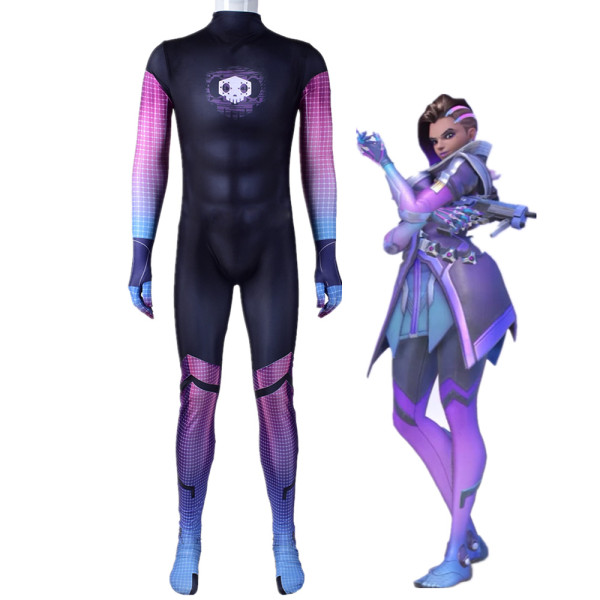 [Kids/Adults] OW Overwatch Sombra Zentai Costume Jumpsuit Halloween Cosplay Outfit